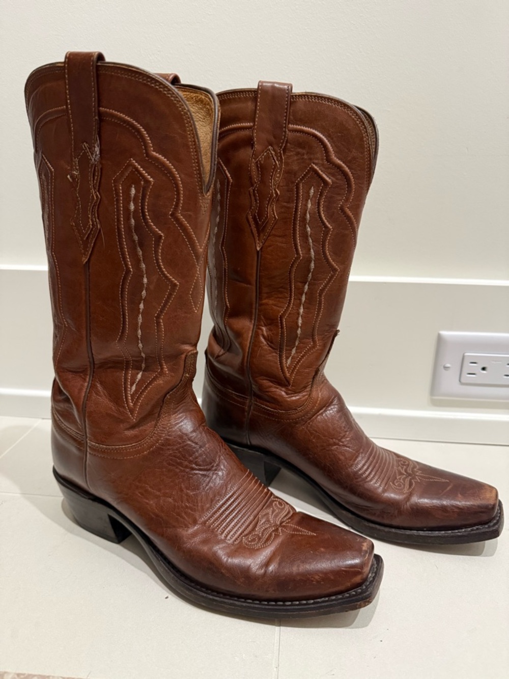 Lucchese Brown Leather Western Cowboy Boots